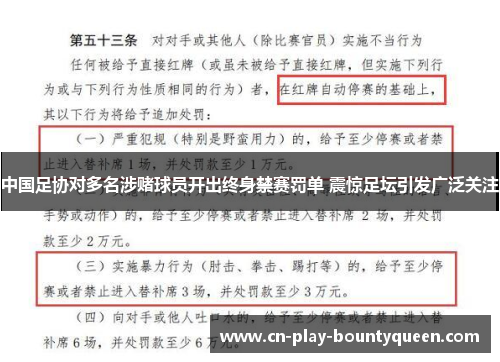 中国足协对多名涉赌球员开出终身禁赛罚单 震惊足坛引发广泛关注